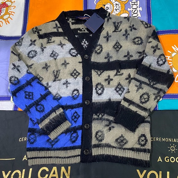 Louis Vuitton Gradient Mohair Knit Cardigan In Blue & Gray